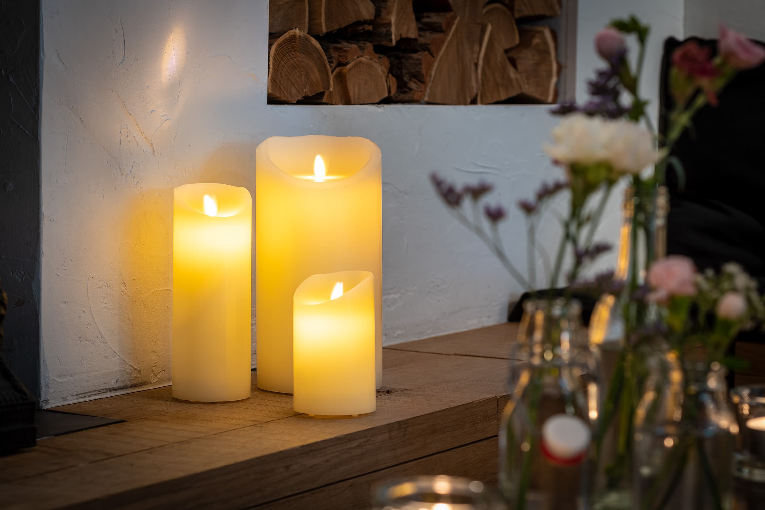 LED wax kaarsen set 3 kaarsen warm wit oplaadbaar DORSETTO – afbeelding 4