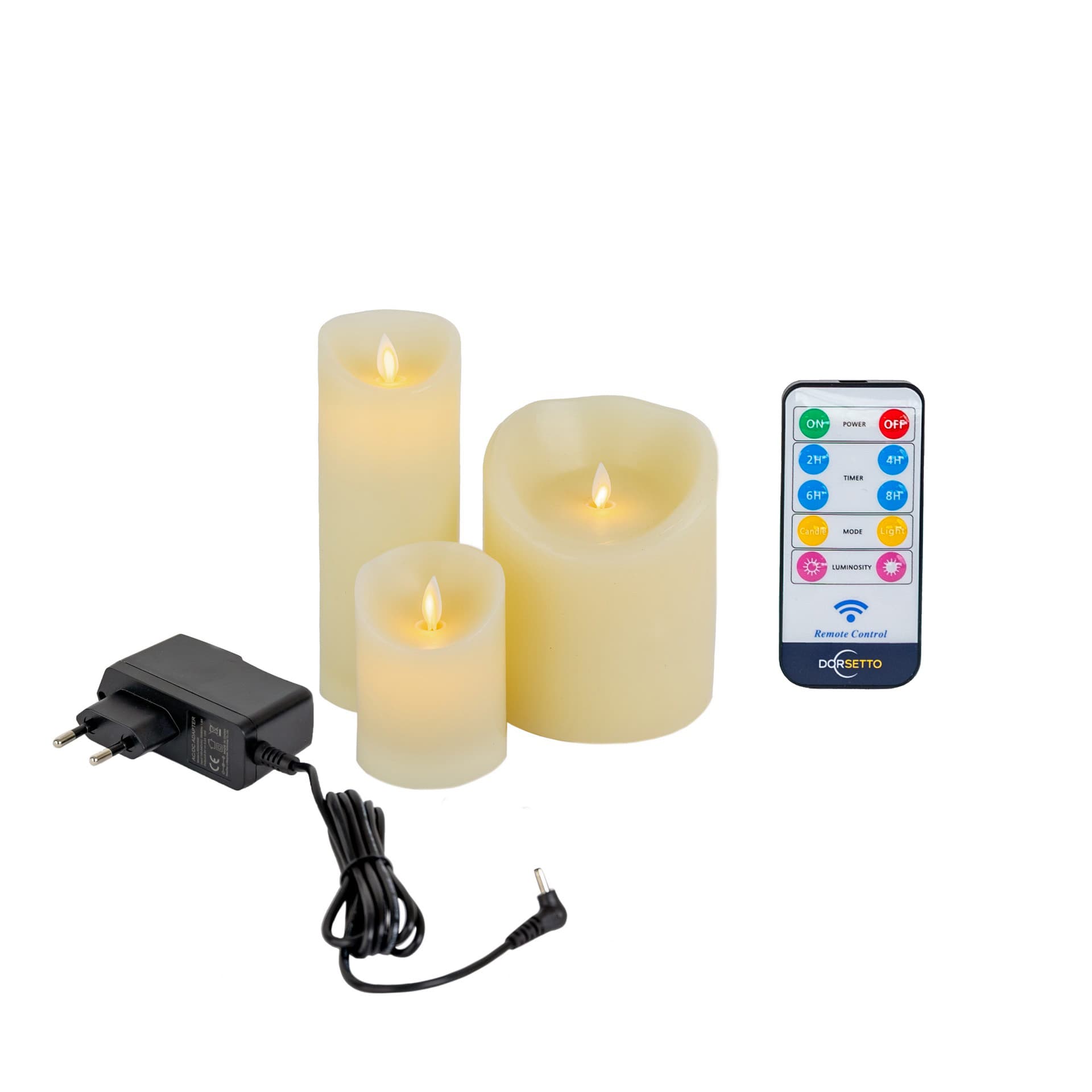 LED wax kaarsen set 3 kaarsen warm wit oplaadbaar DORSETTO – afbeelding 1