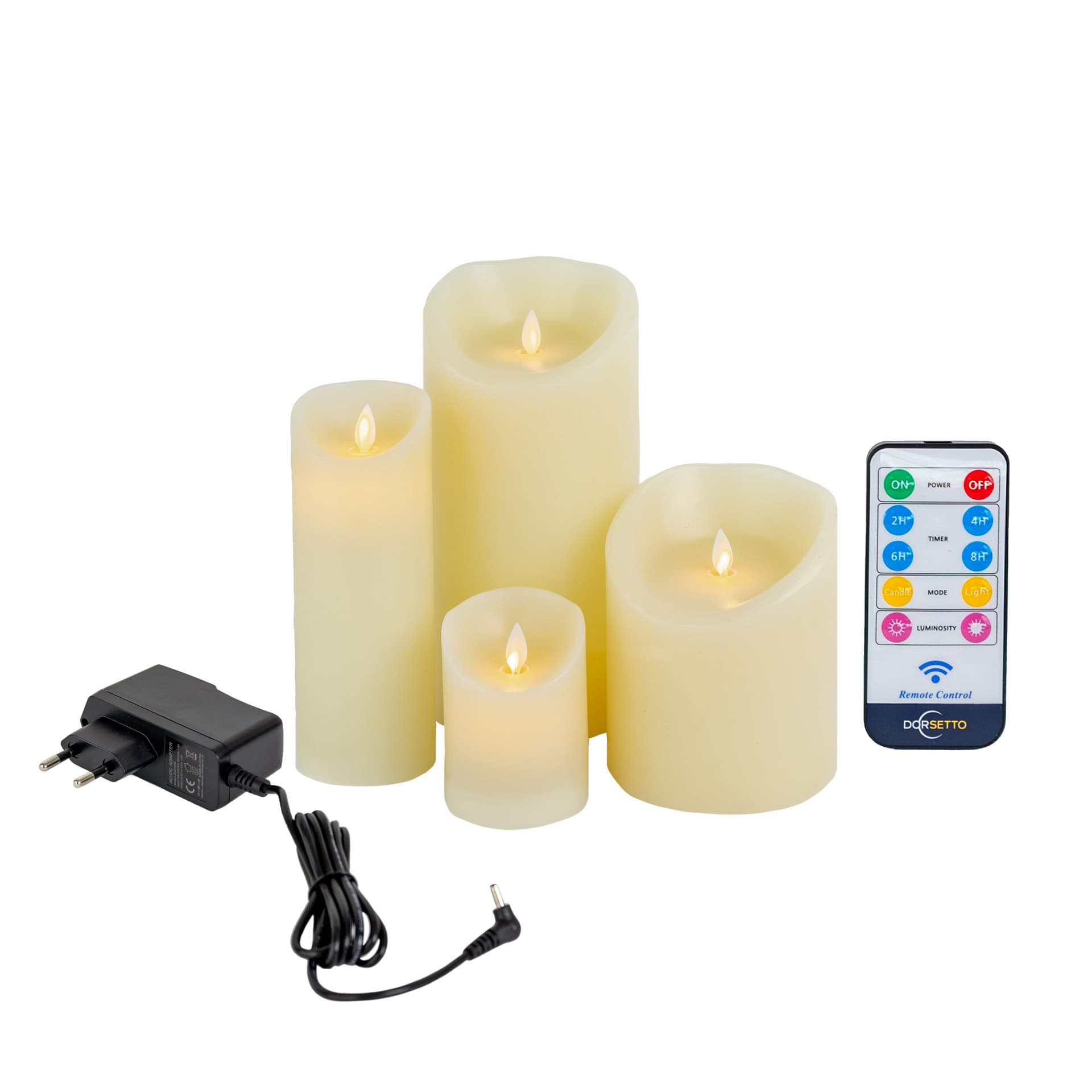 LED wax kaarsen set 4 kaarsen warm wit oplaadbaar DORSETTO – afbeelding 1