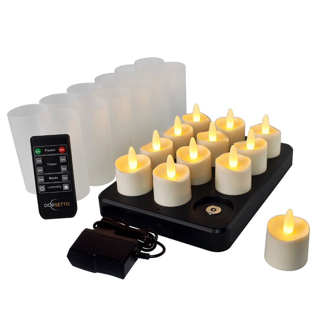 Oplaadbare LED-waxine/theelichtjes brandtijd 175 uur warm wit waterdicht 12 stuks met afstandsbediening