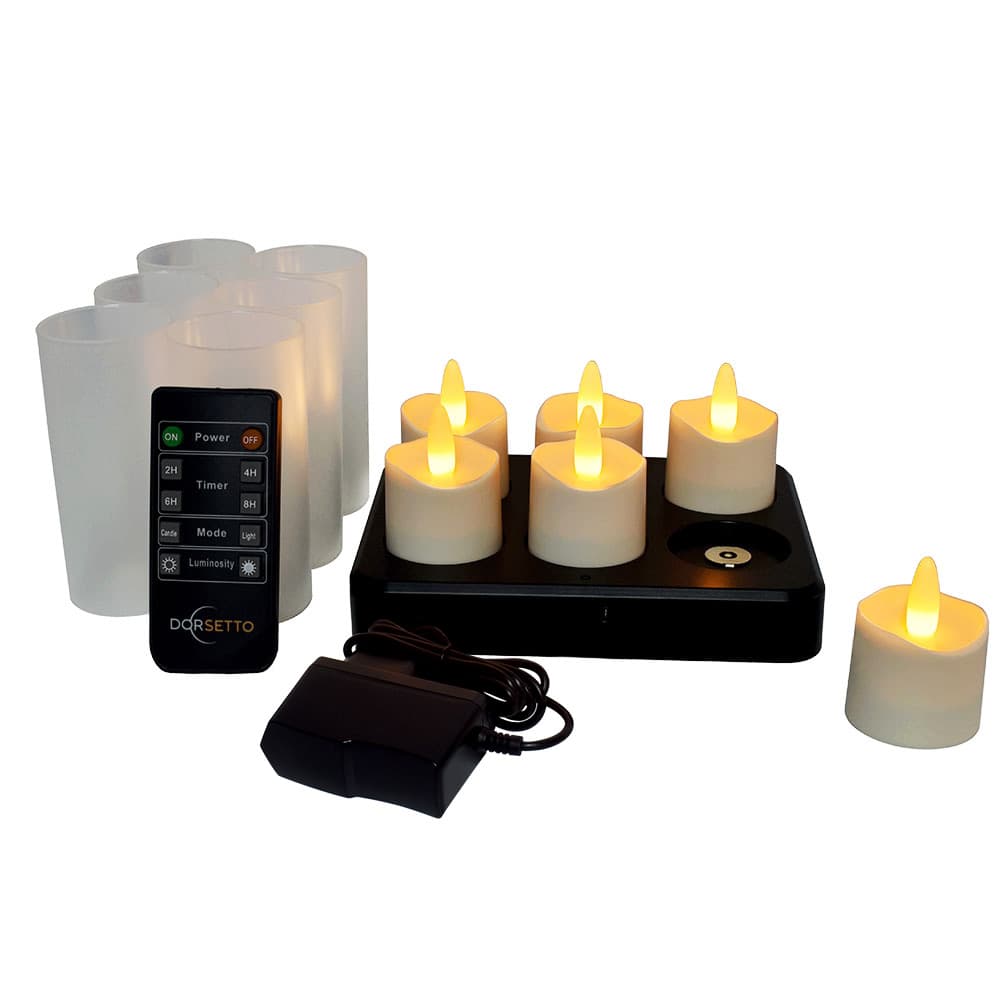 Oplaadbare LED waxine/theelichtjes 175 uur waterproof warm wit (6 stuks) met afstandsbediening