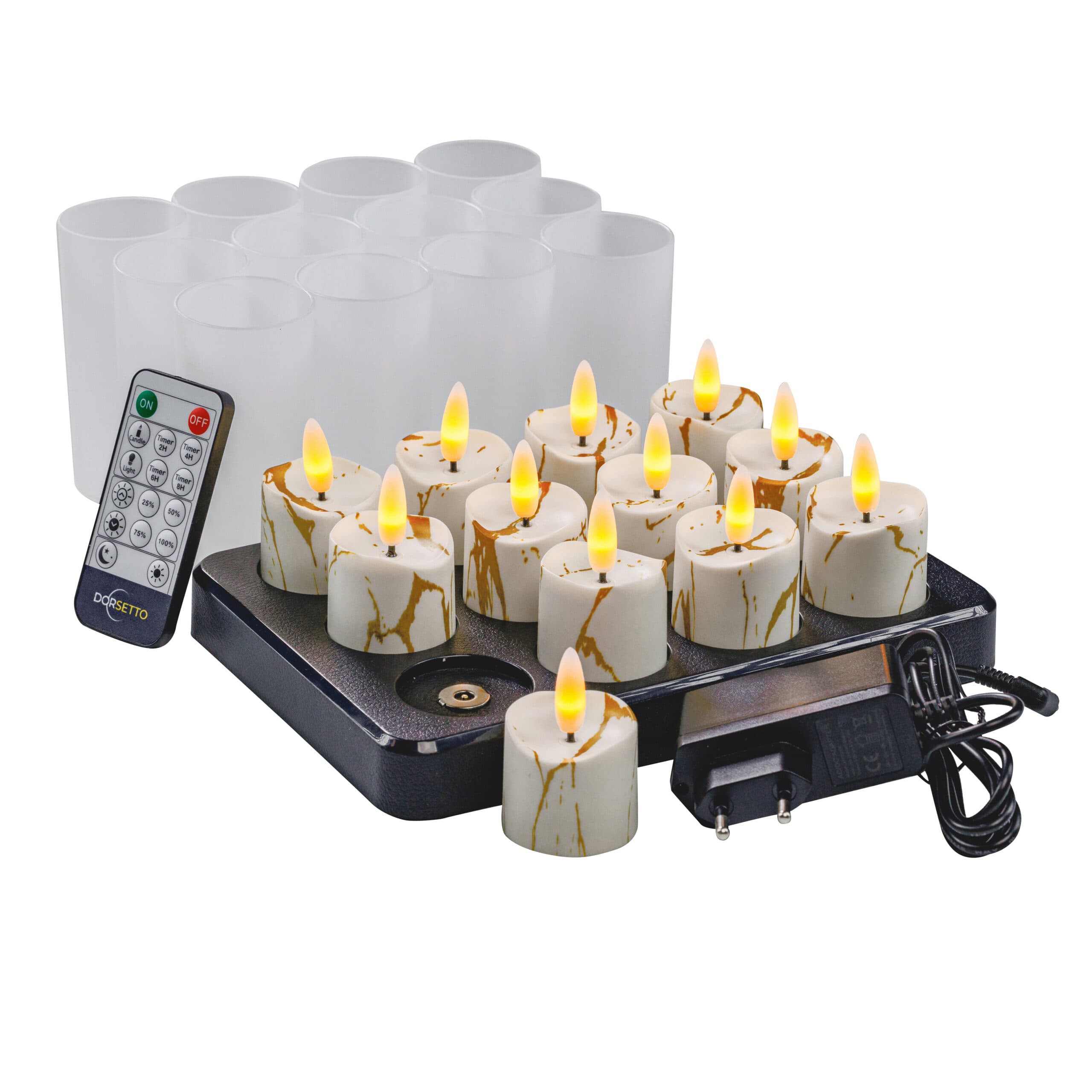 3D oplaadbare LED-Waxine/theelichtjes 175 uur -met Afstandsbediening - 12 stuks - timerfunctie