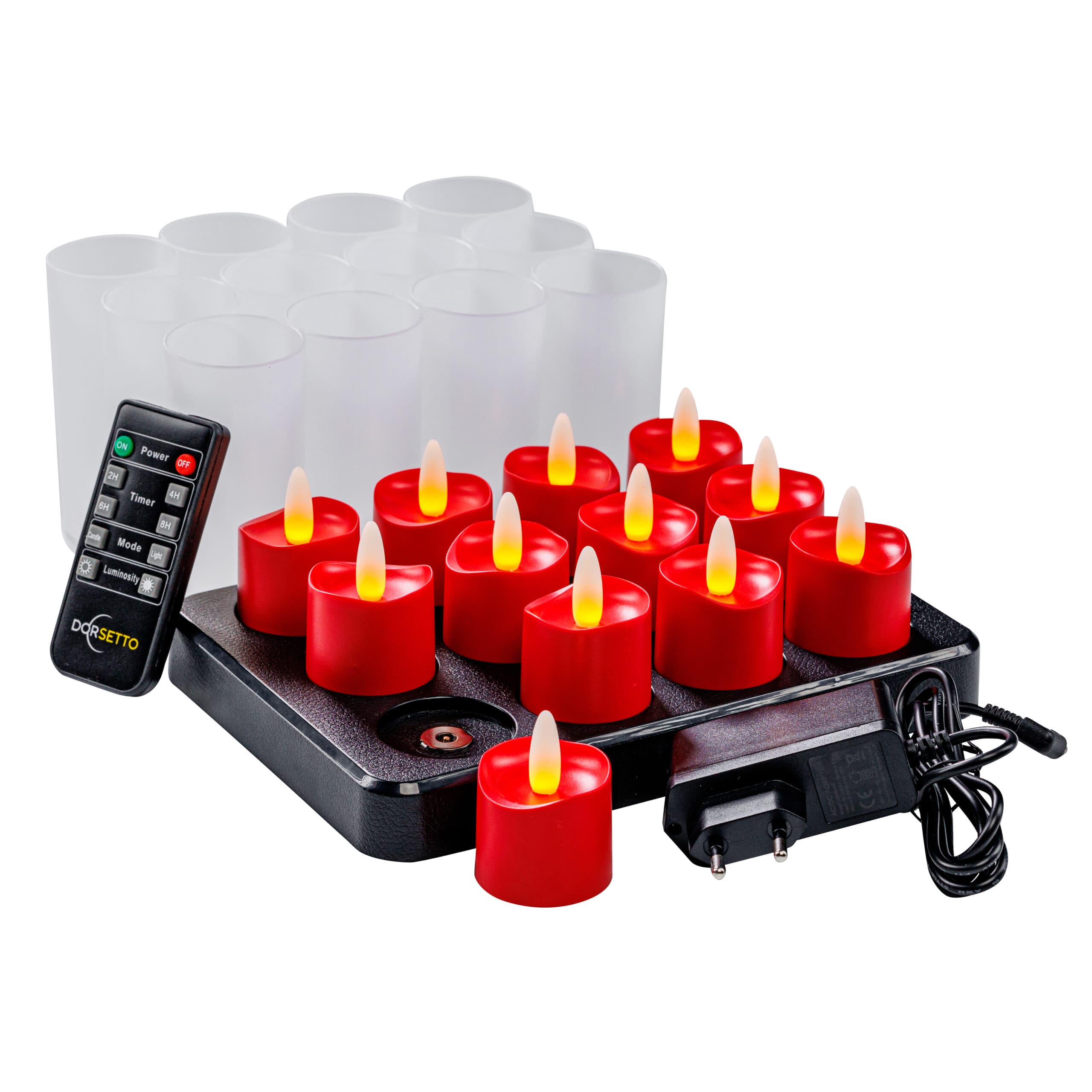 LED-kaarsjes rood oplaadbaar 175 uur - waterdicht- met Afstandsbediening - 6 Stuks - timerfunctie