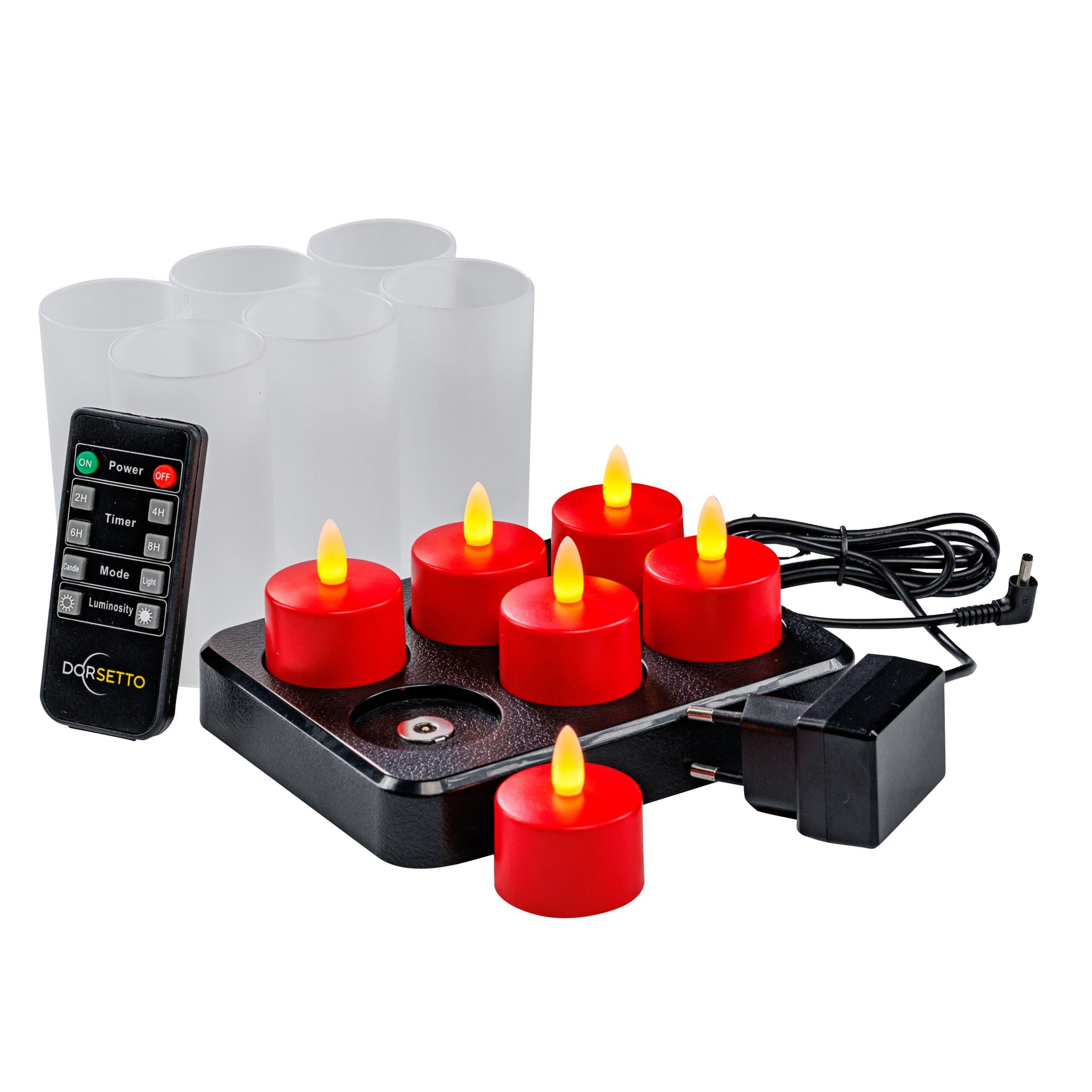 Oplaadbare LED-kaarsjes rood - waterdicht- met Afstandsbediening - 6 Stuks - timerfunctie