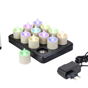 RGB LED waxine/theelichtjes oplaadbaar waterdicht (12 stuks) met afstandbediening