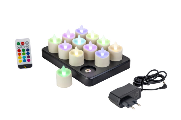 RGB LED waxine/theelichtjes oplaadbaar waterdicht (12 stuks) met afstandbediening