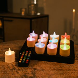 12 RGB oplaadbare LED waxinelichtjes met oplaadstation – sfeerlicht tot 250 uur