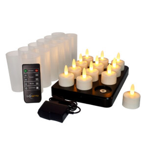 LED waxine/theelichtjes waterdicht oplaadbaar brandtijd 105 uur warm wit 12 stuks met afstandbediening