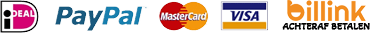 Logo's IDEAL, paypal, MasterCard, VISA, billink achteraf betalen.