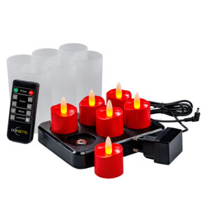 Rode oplaadbare LED waxine kaarsjes 105 uur -waterdicht- met Afstandsbediening – 6 Stuks – timerfunctie